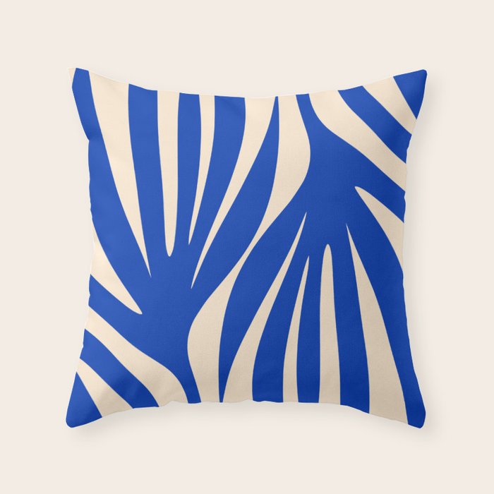 Maldives Abstract Botanical Pattern in Bright Blue and Cream Throw Pillow Gallery Image 1