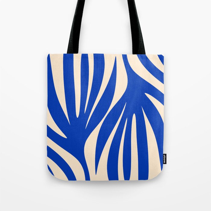 Maldives Abstract Botanical Pattern in Bright Blue and Cream Tote Bag Gallery Image 1