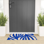 Maldives Abstract Botanical Pattern in Bright Blue and Cream Welcome Mat Gallery Image 3