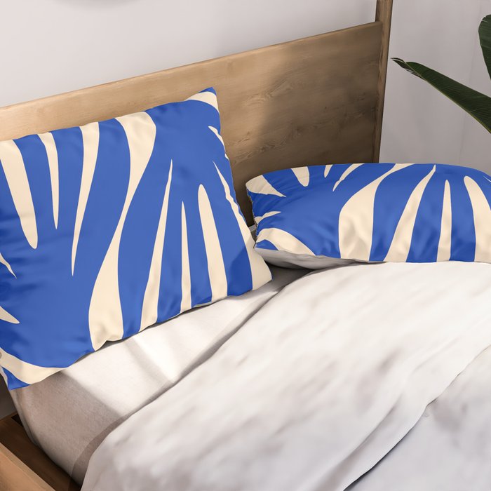 Maldives Abstract Botanical Pattern in Bright Blue and Cream Pillow Sham Gallery Image 2