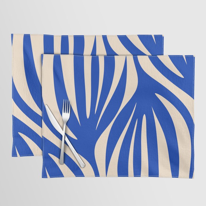 Maldives Abstract Botanical Pattern in Bright Blue and Cream Placemat Gallery Image 1