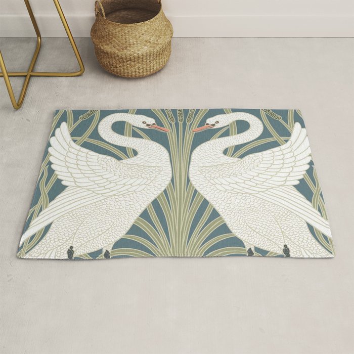 Walter Crane Swans Rush and Iris Vintage Swan Design Rug Gallery Image 1