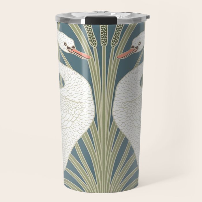 Walter Crane Swans Rush and Iris Vintage Swan Design Travel Mug Gallery Image 1