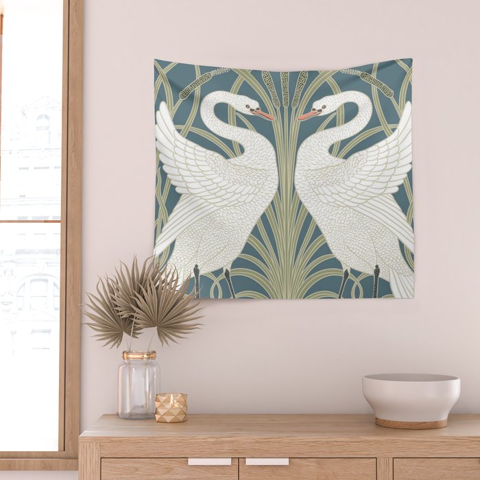 Walter Crane Swans Rush and Iris Vintage Swan Design Wall Tapestry Gallery Image 2