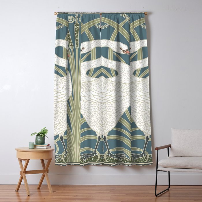 Walter Crane Swans Rush and Iris Vintage Swan Design Window Curtain Gallery Image 5