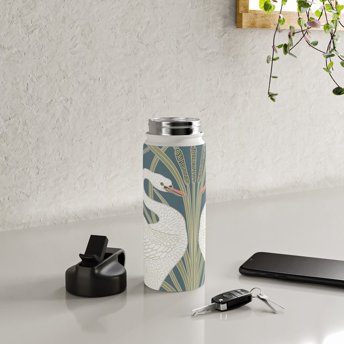 Walter Crane Swans Rush and Iris Vintage Swan Design Water Bottle Gallery Image 4