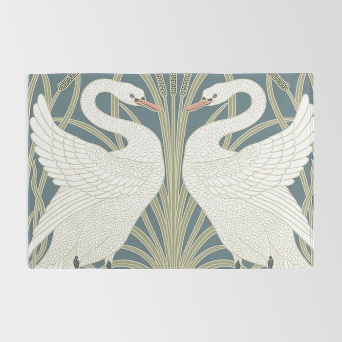 Walter Crane Swans Rush and Iris Vintage Swan Design Rug Gallery Image 2