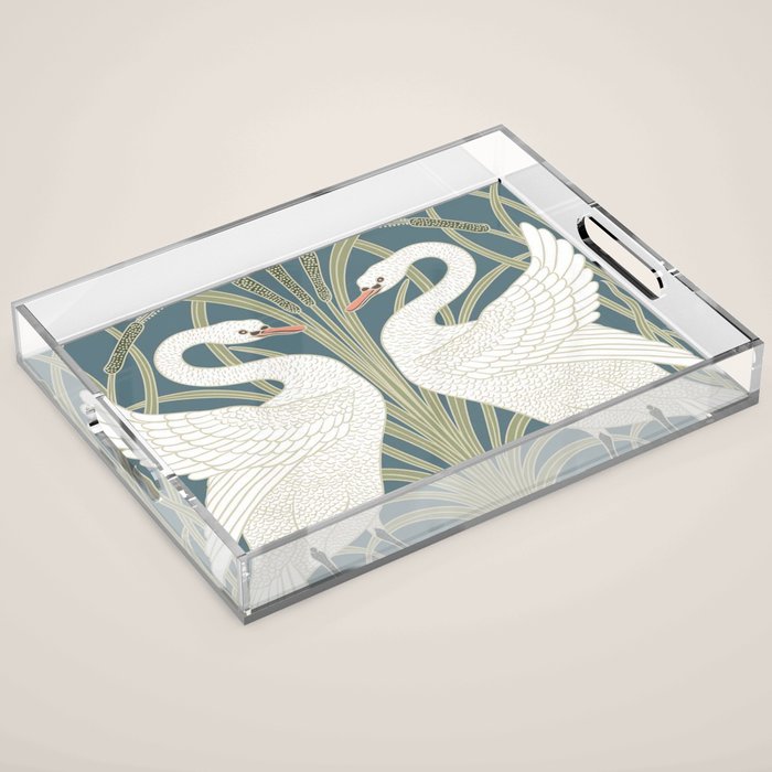 Walter Crane Swans Rush and Iris Vintage Swan Design Acrylic Tray Gallery Image 1