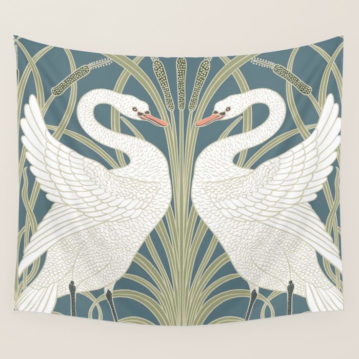 Walter Crane Swans Rush and Iris Vintage Swan Design Wall Tapestry Gallery Image 4
