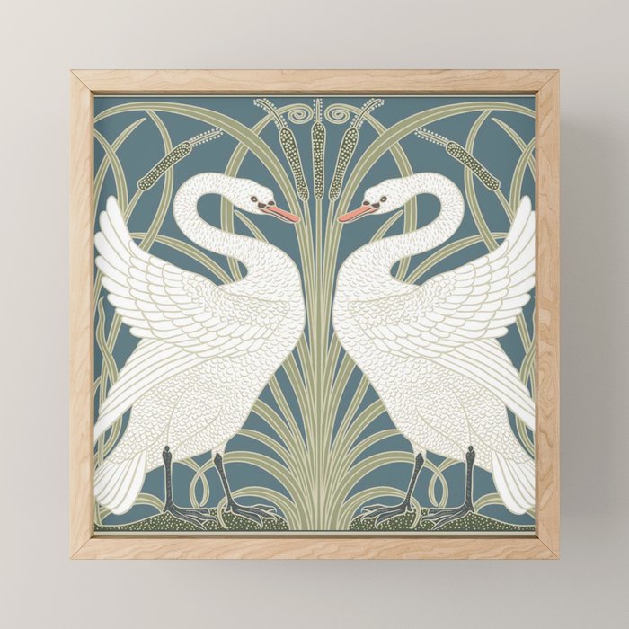 Walter Crane Swans Rush and Iris Vintage Swan Design Mini Art Print Gallery Image 1