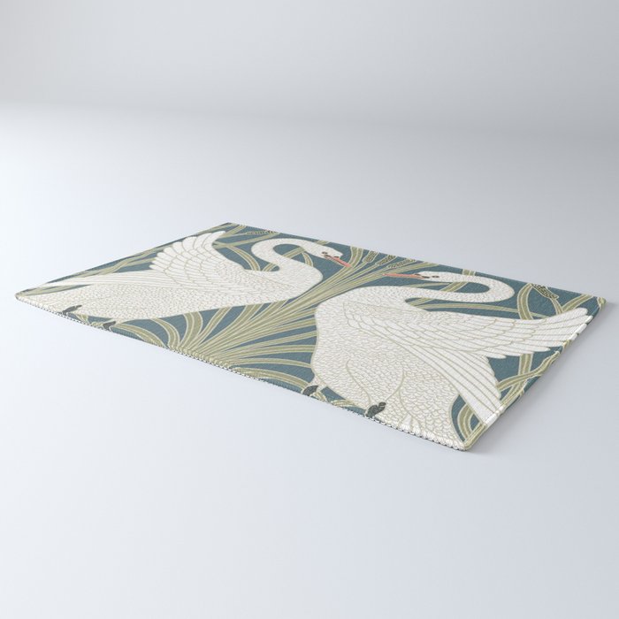 Walter Crane Swans Rush and Iris Vintage Swan Design Rug Gallery Image 3