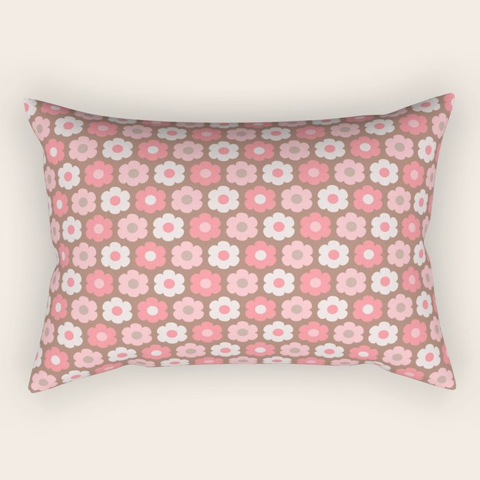 Such Cute Flowers Pink and Mocha Brown Small Pattern Rectangular Pillow Gallery Image 1