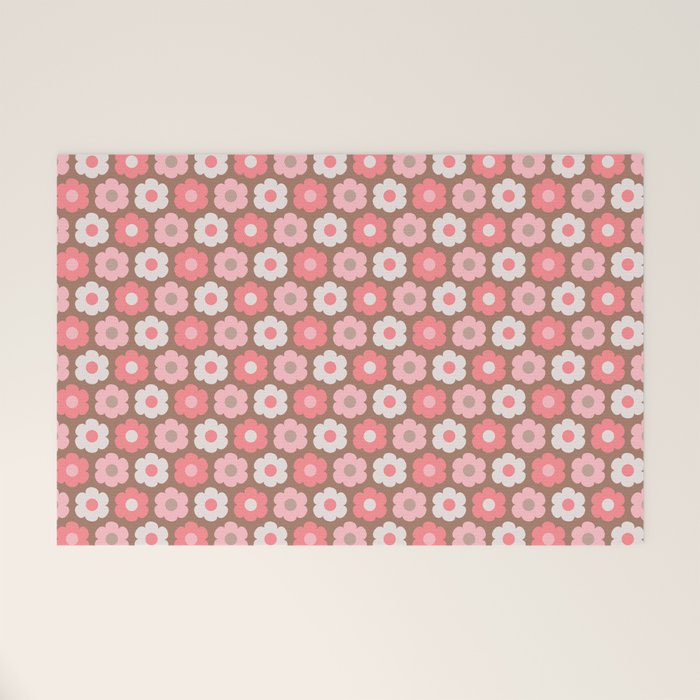 Such Cute Flowers Pink and Mocha Brown Small Pattern Welcome Mat Gallery Image 1