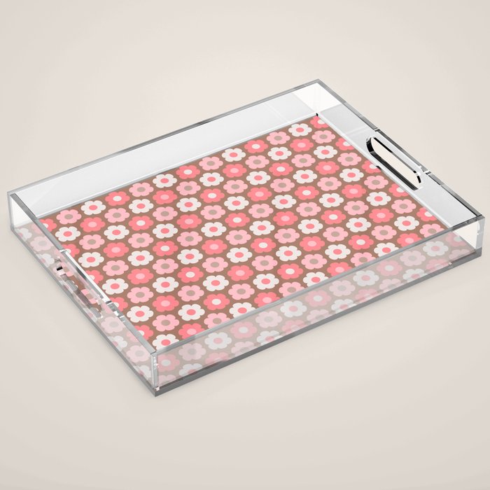 Such Cute Flowers Pink and Mocha Brown Small Pattern Acrylic Tray Gallery Image 1