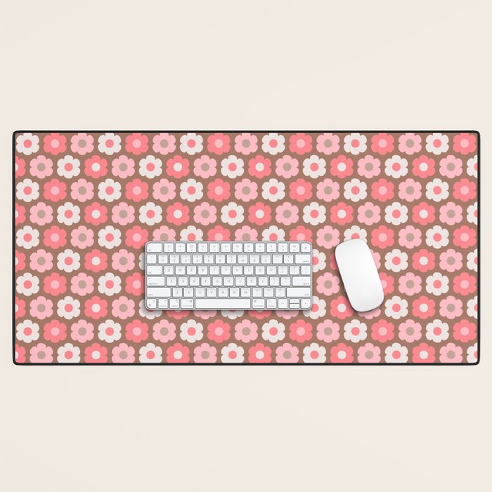 Such Cute Flowers Pink and Mocha Brown Small Pattern Desk Mat Gallery Image 1