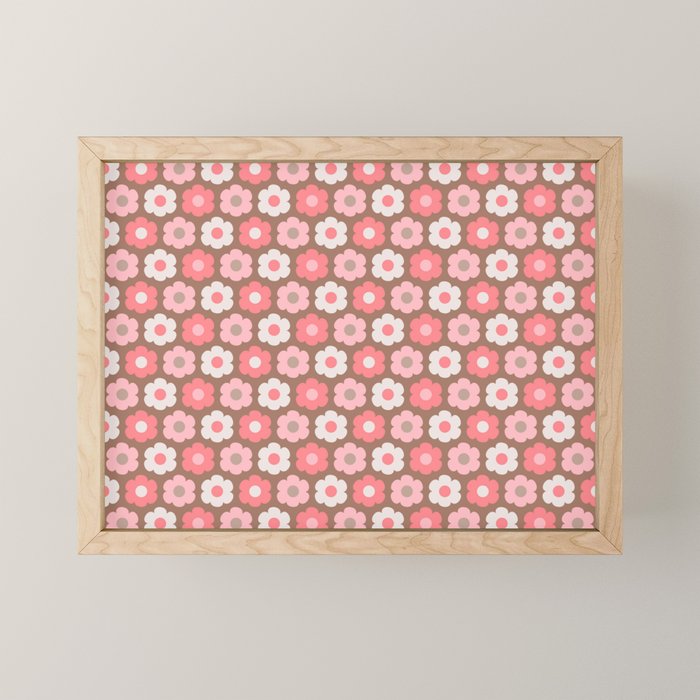 Such Cute Flowers Pink and Mocha Brown Small Pattern Mini Art Print Gallery Image 1