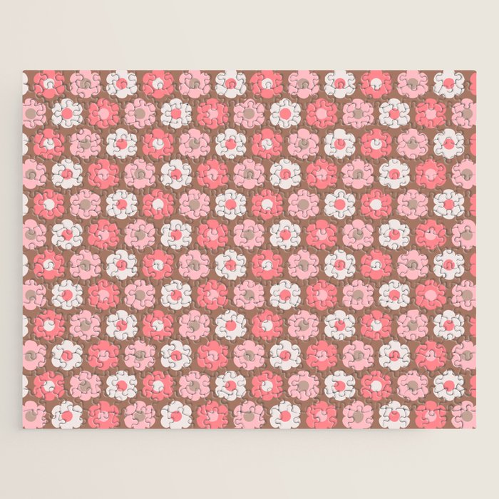 Such Cute Flowers Pink and Mocha Brown Small Pattern Jigsaw Puzzle Gallery Image 1