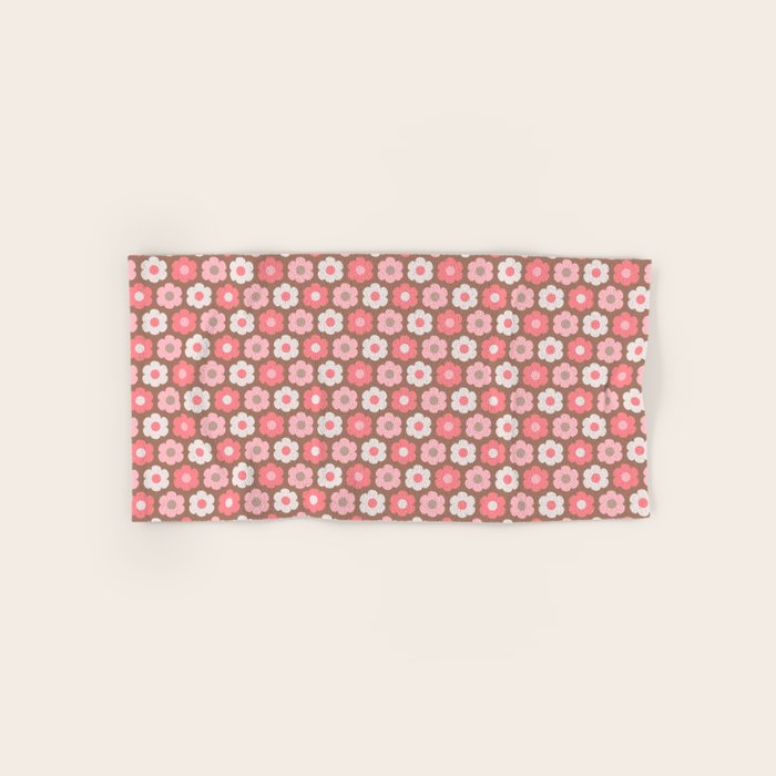 Such Cute Flowers Pink and Mocha Brown Small Pattern Bath Towel Gallery Image 1