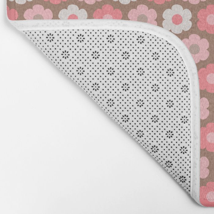 Such Cute Flowers Pink and Mocha Brown Small Pattern Bath Mat Gallery Image 2