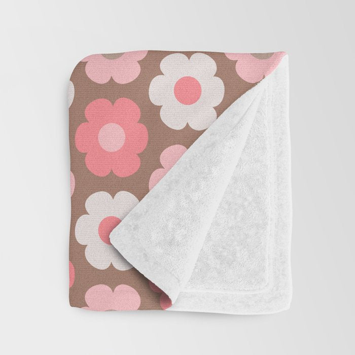 Such Cute Flowers Pink and Mocha Brown Small Pattern Throw Blanket Gallery Image 3