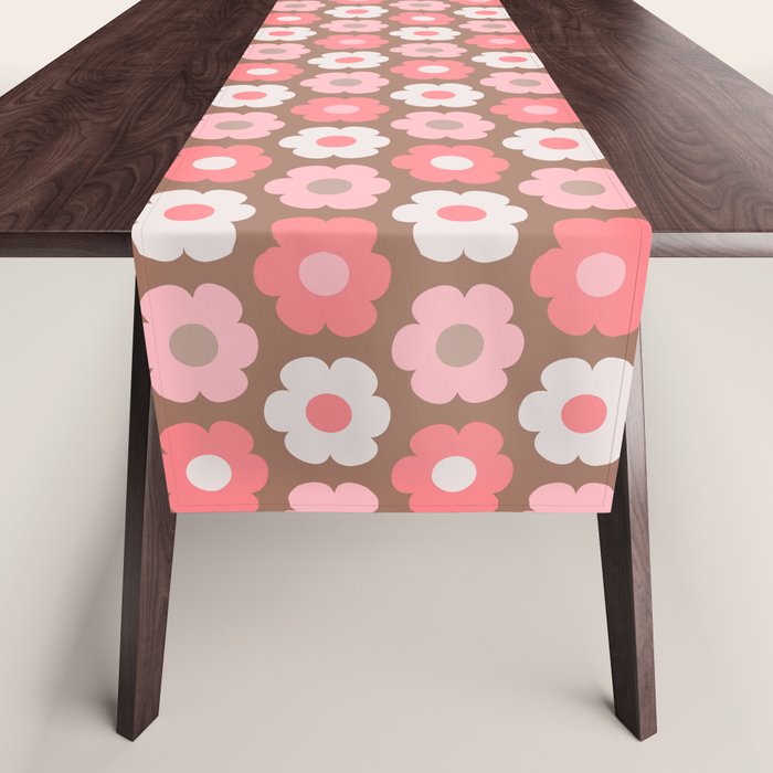 Such Cute Flowers Pink and Mocha Brown Small Pattern Table Runner Gallery Image 1