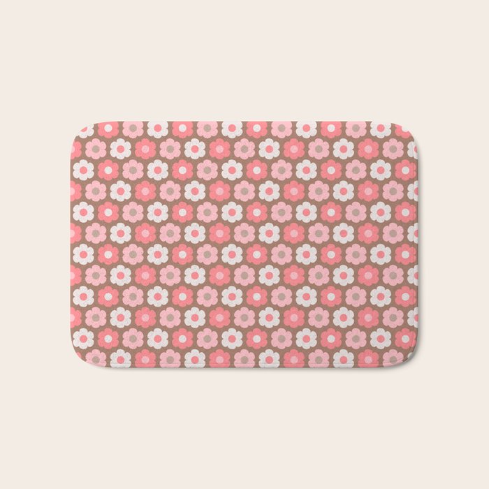 Such Cute Flowers Pink and Mocha Brown Small Pattern Bath Mat Gallery Image 1