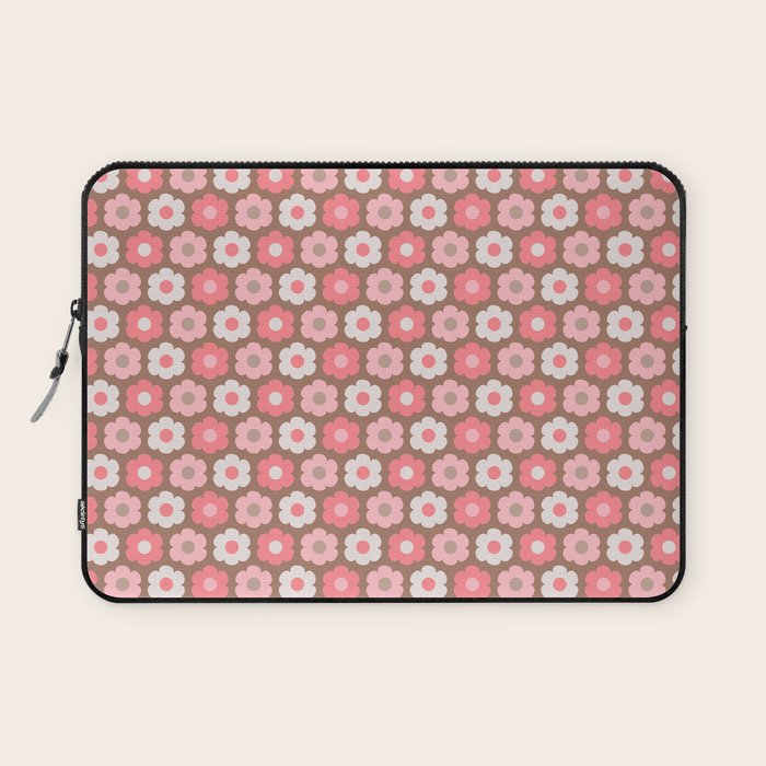 Such Cute Flowers Pink and Mocha Brown Small Pattern Laptop Sleeve Gallery Image 1