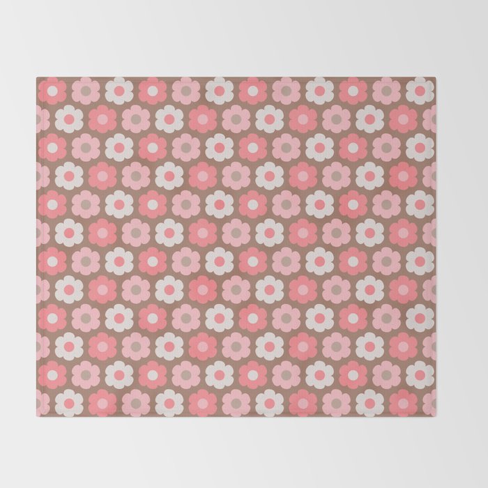 Such Cute Flowers Pink and Mocha Brown Small Pattern Throw Blanket Gallery Image 2