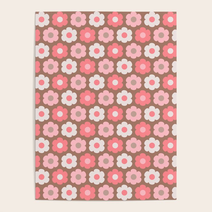 Such Cute Flowers Pink and Mocha Brown Small Pattern Poster Gallery Image 4