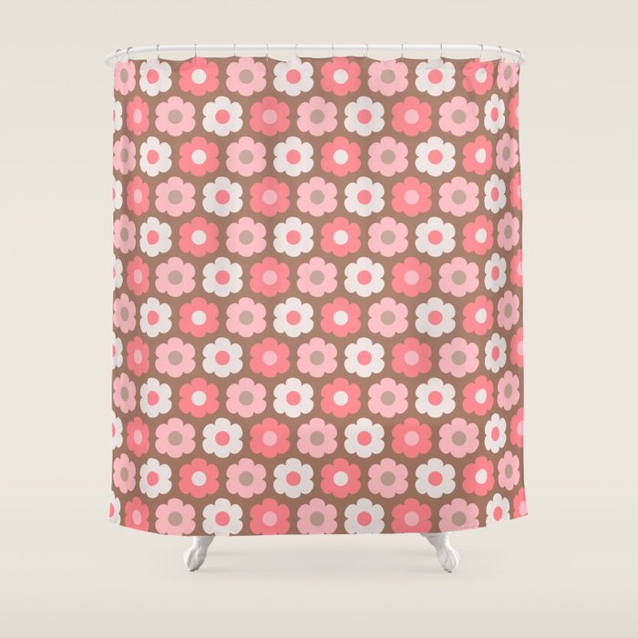 Such Cute Flowers Pink and Mocha Brown Small Pattern Shower Curtain Gallery Image 1
