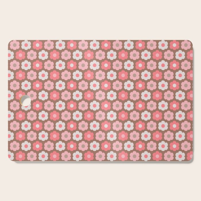 Such Cute Flowers Pink and Mocha Brown Small Pattern Cutting Board Gallery Image 1