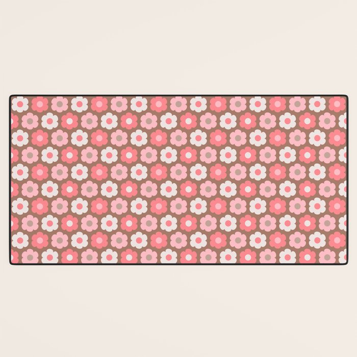 Such Cute Flowers Pink and Mocha Brown Small Pattern Desk Mat Gallery Image 3