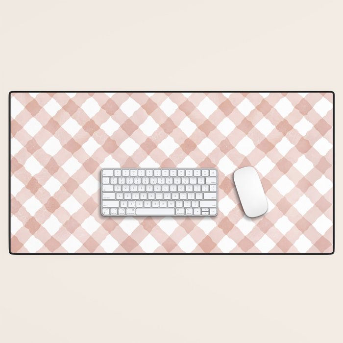 Hand Painted Pink Festive Gingham Theme Desk Mat Gallery Image 1