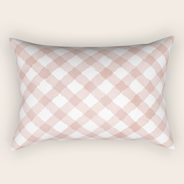 Hand Painted Pink Festive Gingham Theme Rectangular Pillow Gallery Image 1