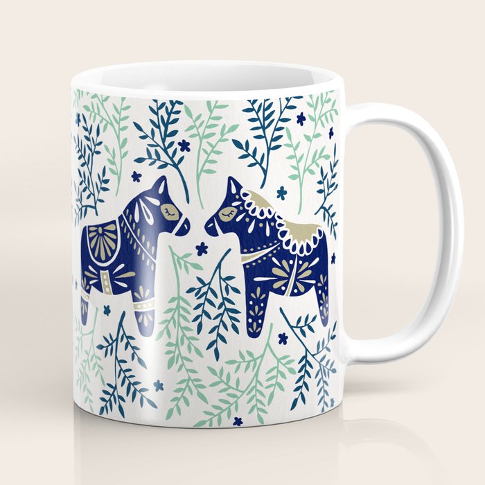 Swedish Dala Horse - Navy & Mint Palette Coffee Mug Gallery Image 1