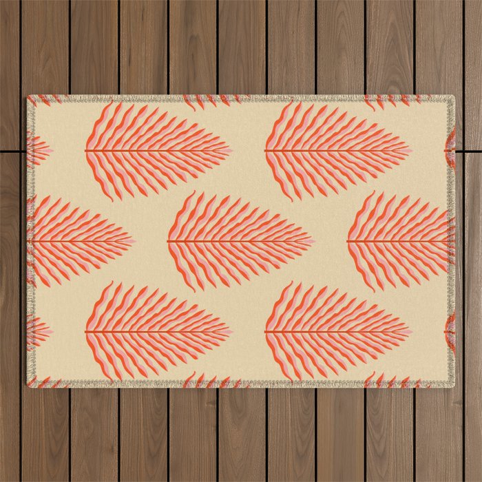 Pink and Red Organic Leaf Outdoor Rug Gallery Image 1