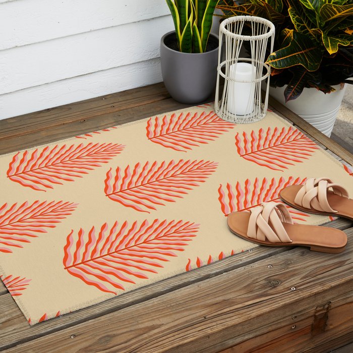 Pink and Red Organic Leaf Outdoor Rug Gallery Image 2