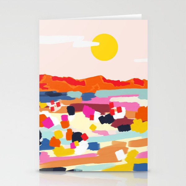 Romantic Landscape, Nature Travel Sunset Painting, Brush Strokes Vivid Colorful Eclectic, Bohemian Sky Mountain Adventure Positivity Mindset Stationery Card Gallery Image 1