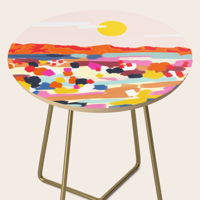 Romantic Landscape, Nature Travel Sunset Painting, Brush Strokes Vivid Colorful Eclectic, Bohemian Sky Mountain Adventure Positivity Mindset Side Table Gallery Image 2