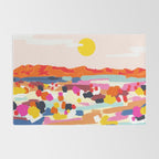 Romantic Landscape, Nature Travel Sunset Painting, Brush Strokes Vivid Colorful Eclectic, Bohemian Sky Mountain Adventure Positivity Mindset Rug Gallery Image 2