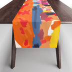 Romantic Landscape, Nature Travel Sunset Painting, Brush Strokes Vivid Colorful Eclectic, Bohemian Sky Mountain Adventure Positivity Mindset Table Runner Gallery Image 1