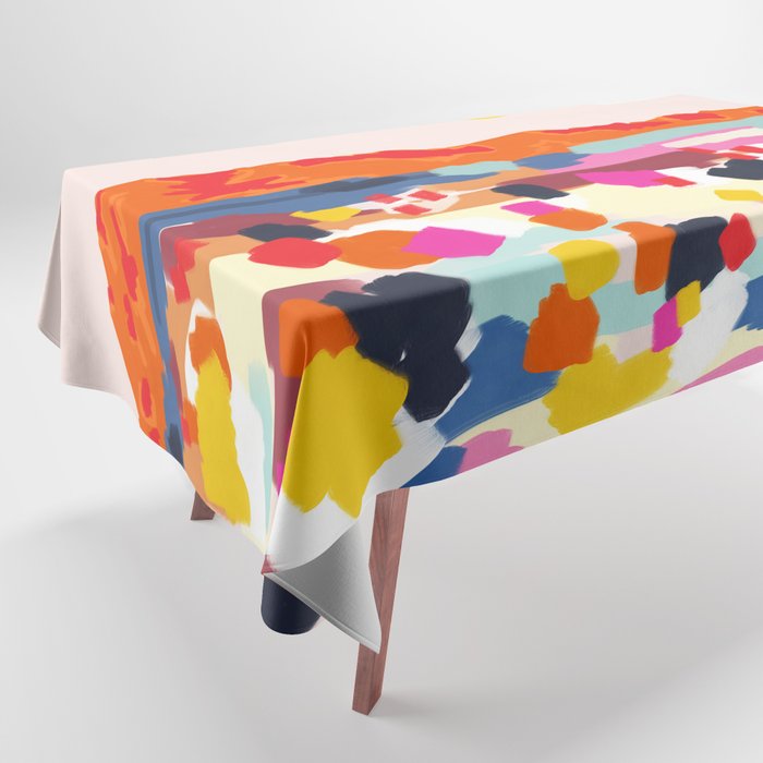Romantic Landscape, Nature Travel Sunset Painting, Brush Strokes Vivid Colorful Eclectic, Bohemian Sky Mountain Adventure Positivity Mindset Tablecloth Gallery Image 1