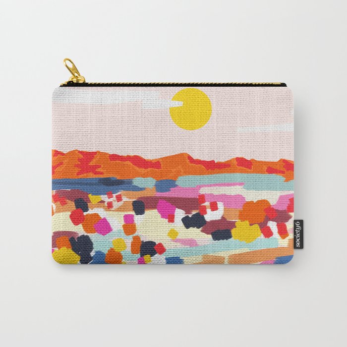 Romantic Landscape, Nature Travel Sunset Painting, Brush Strokes Vivid Colorful Eclectic, Bohemian Sky Mountain Adventure Positivity Mindset Carry All Pouch Gallery Image 1