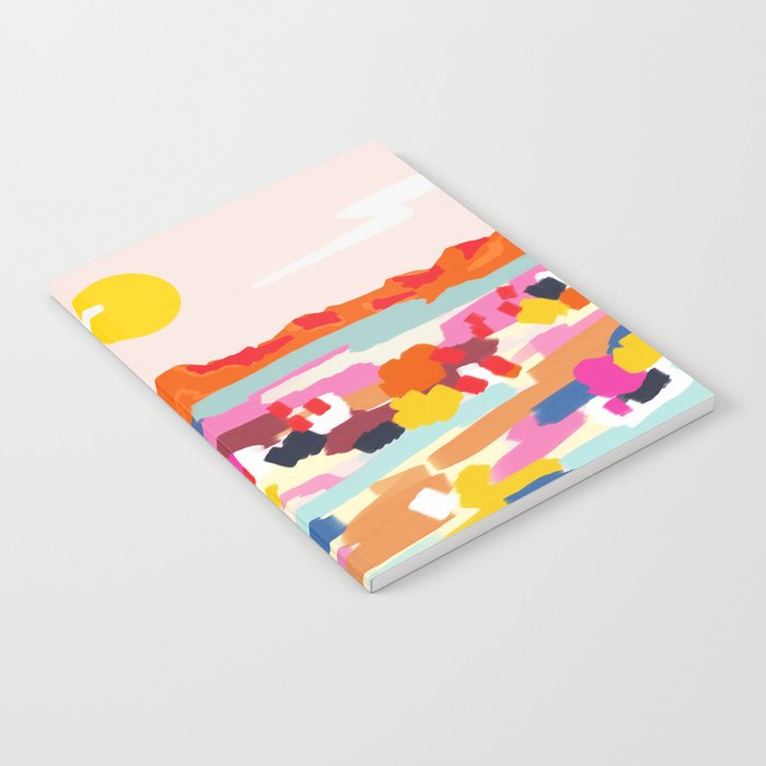 Romantic Landscape, Nature Travel Sunset Painting, Brush Strokes Vivid Colorful Eclectic, Bohemian Sky Mountain Adventure Positivity Mindset Notebook Gallery Image 2
