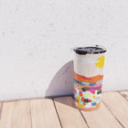 Romantic Landscape, Nature Travel Sunset Painting, Brush Strokes Vivid Colorful Eclectic, Bohemian Sky Mountain Adventure Positivity Mindset Travel Mug Gallery Image 4