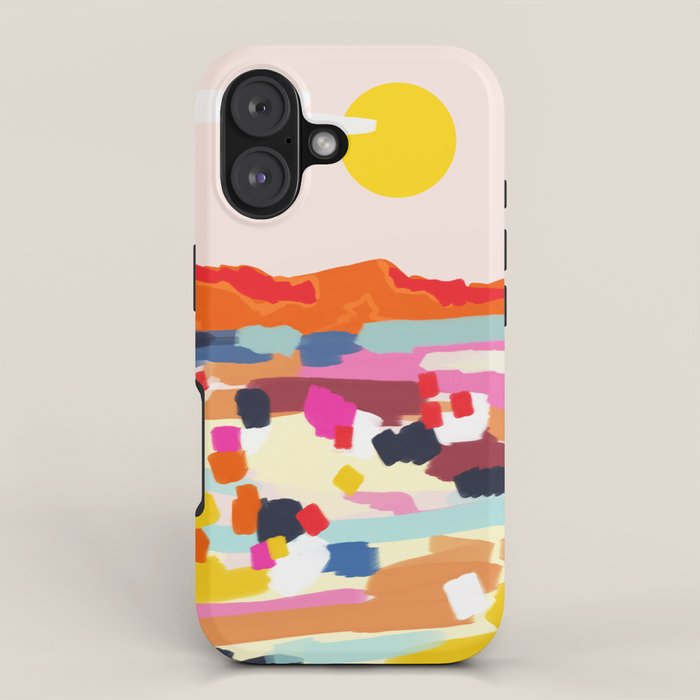 Romantic Landscape, Nature Travel Sunset Painting, Brush Strokes Vivid Colorful Eclectic, Bohemian Sky Mountain Adventure Positivity Mindset iPhone Case Gallery Image 1