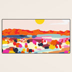 Romantic Landscape, Nature Travel Sunset Painting, Brush Strokes Vivid Colorful Eclectic, Bohemian Sky Mountain Adventure Positivity Mindset Desk Mat Gallery Image 3