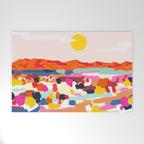 Romantic Landscape, Nature Travel Sunset Painting, Brush Strokes Vivid Colorful Eclectic, Bohemian Sky Mountain Adventure Positivity Mindset Welcome Mat Gallery Image 1
