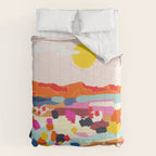 Romantic Landscape, Nature Travel Sunset Painting, Brush Strokes Vivid Colorful Eclectic, Bohemian Sky Mountain Adventure Positivity Mindset Comforter Gallery Image 6