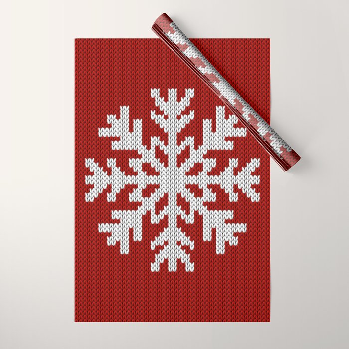 Classic Red Christmas white snowflake knit Wrapping Paper Gallery Image 1